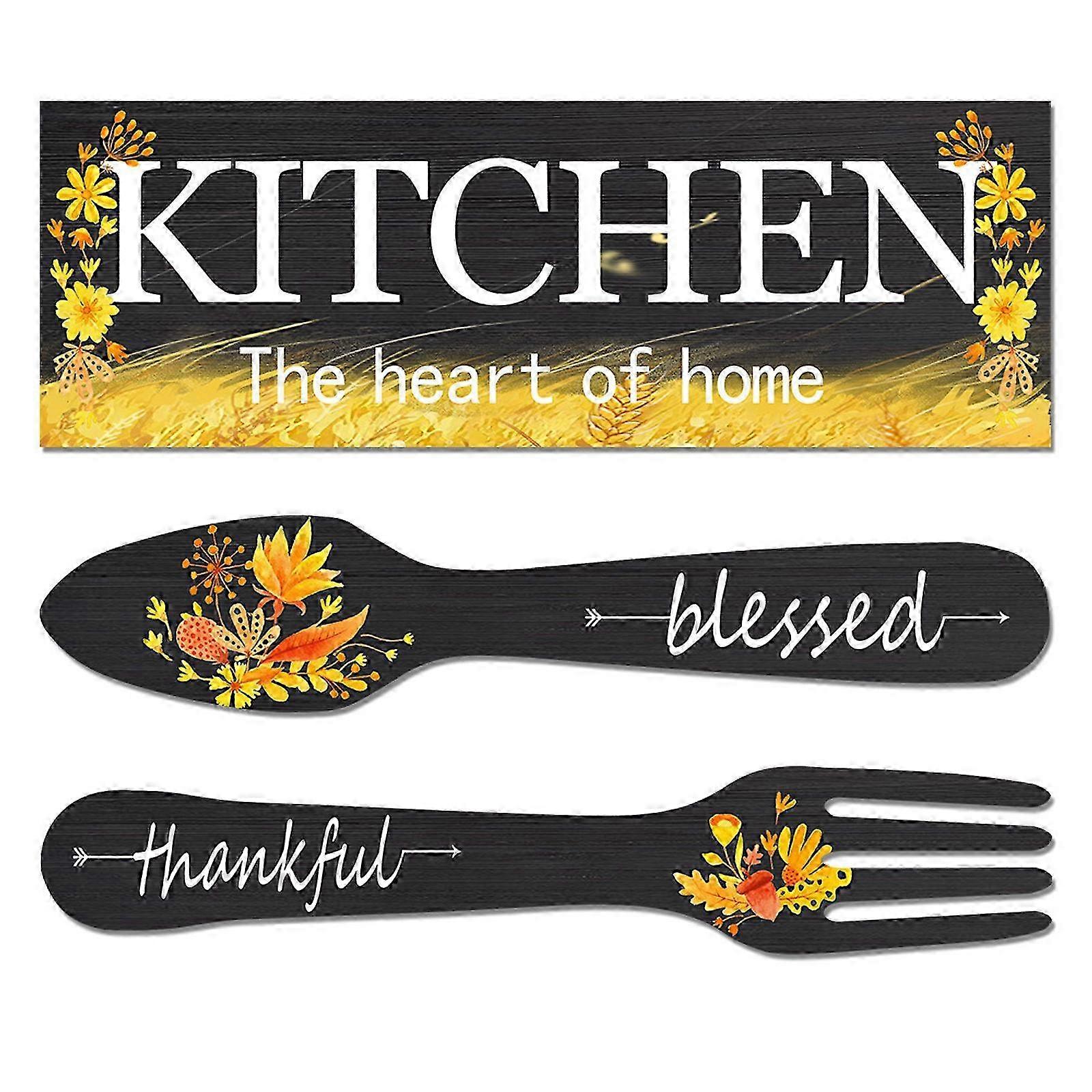 Wooden Kitchen Sign Spoon Fork Set