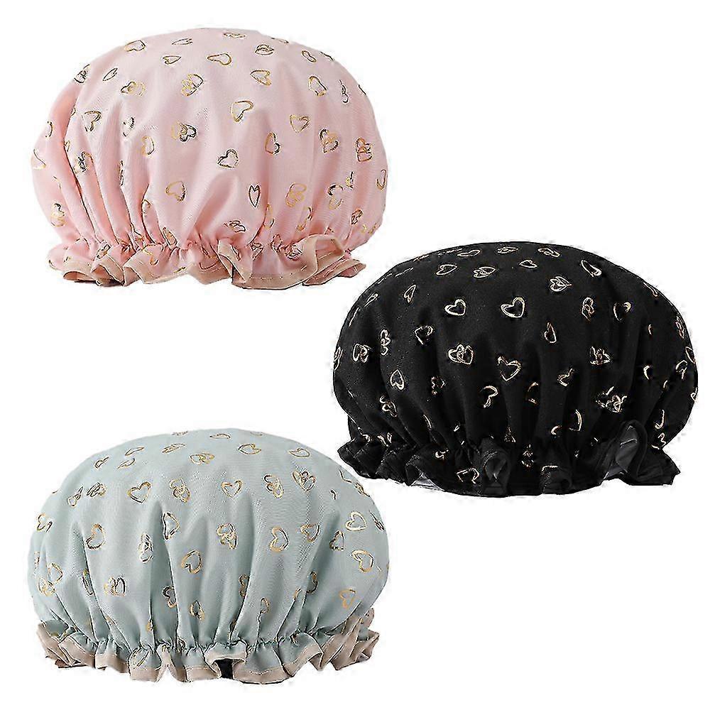 Shower caps, 3-pack ladies, waterproof and double layer
