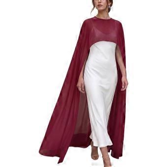 Solid Chiffon Shawl with Finished Edges and Sheer Flowing Drape, Folds Down for Compact Storage Between Uses  Burgundy