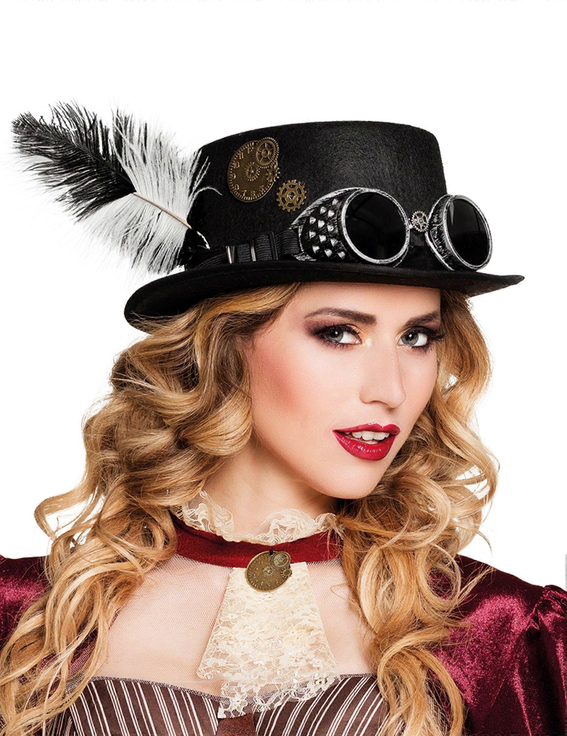 Adult Steampunk Cogs and Feathers Hat