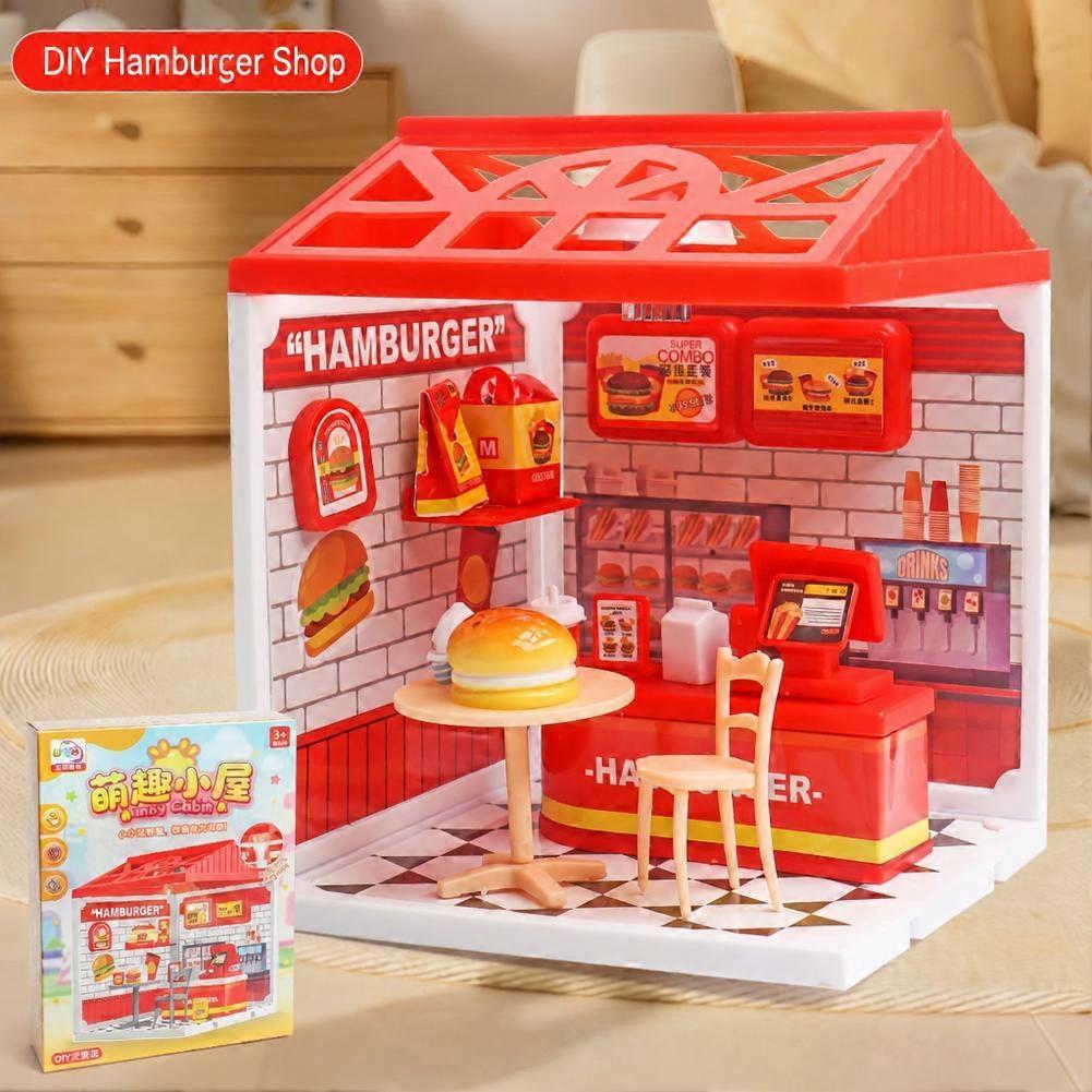 Light Up Miniature Burger Shop Cabin with Warm LED Glow Stackable Modular