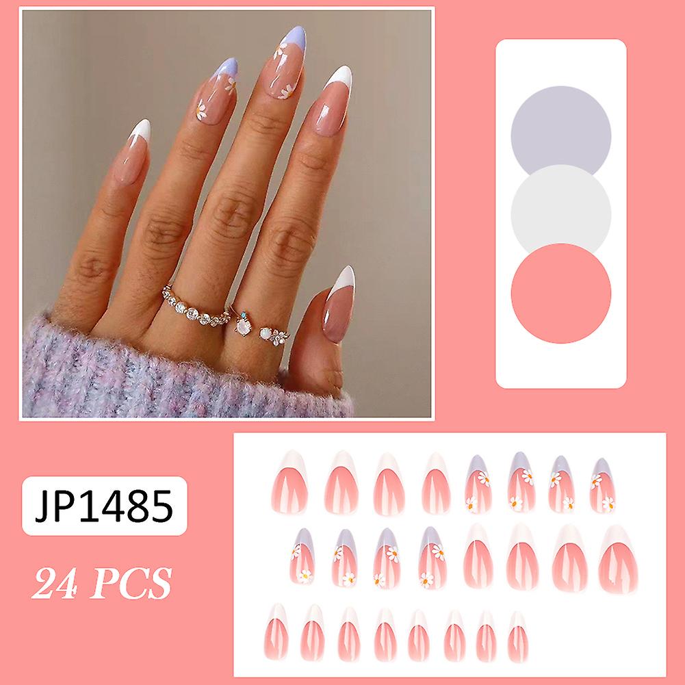Daisy Patterns Almond Fake Nails Solid And Chip-proof False Nails