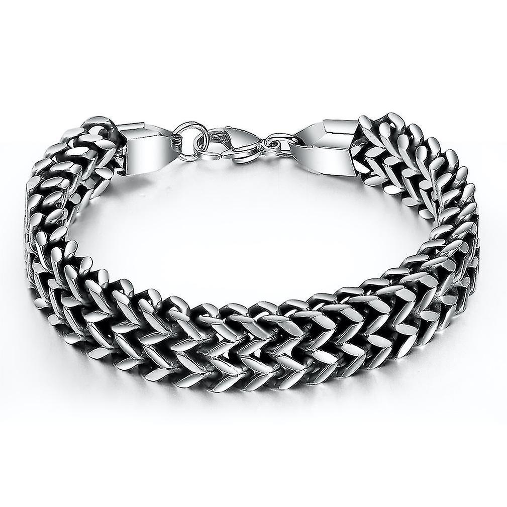 Retro Double-layer Fishscale Titanium Steel Bracelet With Square Clasp