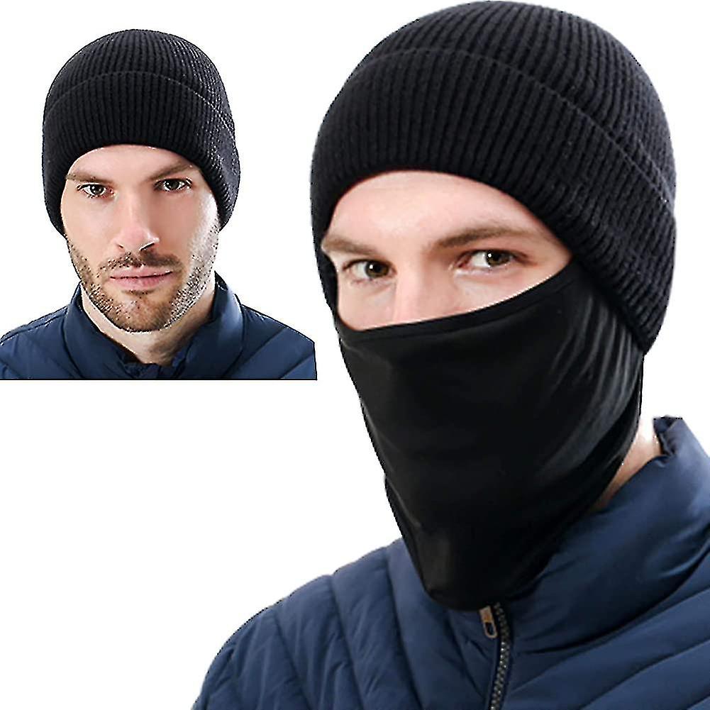 Winter Knitted Beanie Warm Hat With Fleece Lined Face Mask For Men Women