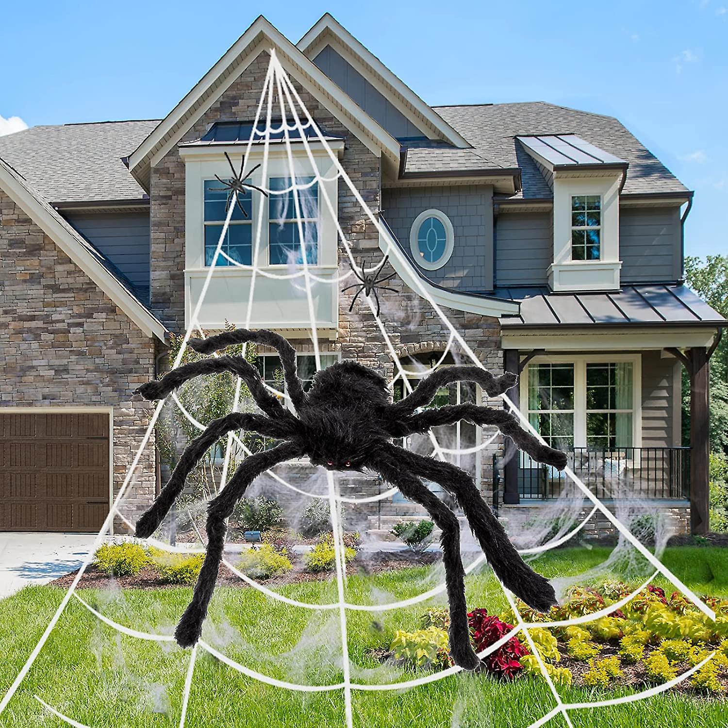 thumbnail image 2 of 20g Spider Web Halloween Decoration With Fake Spider – Indoor/Outdoor, White Polyester 2 of 6