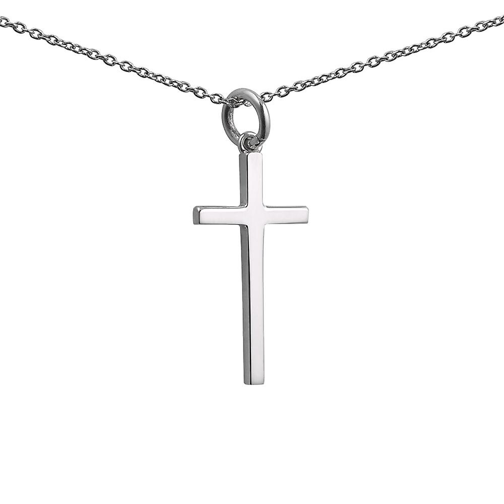 Silver 25x14mm plain solid block Cross with a 1mm wide rolo Chain 24 inches