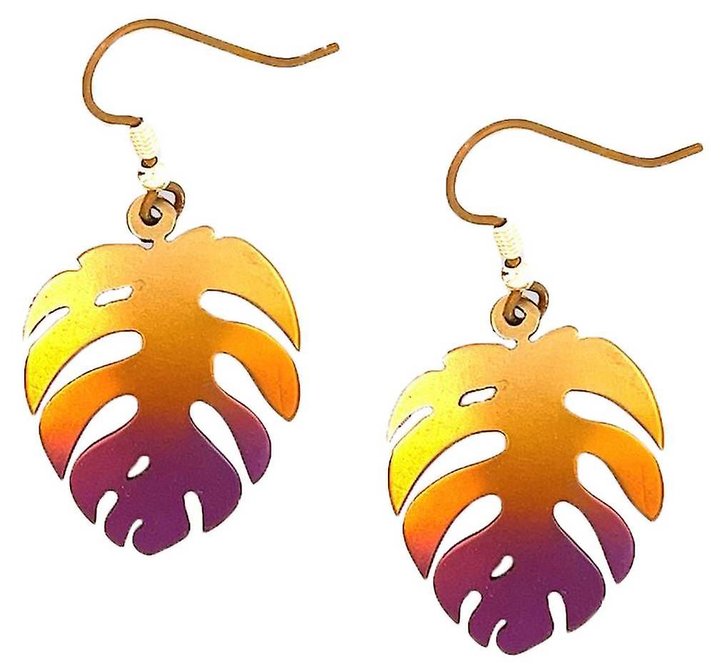 Ti2 Titanium Leaf Drop Earrings - Brown