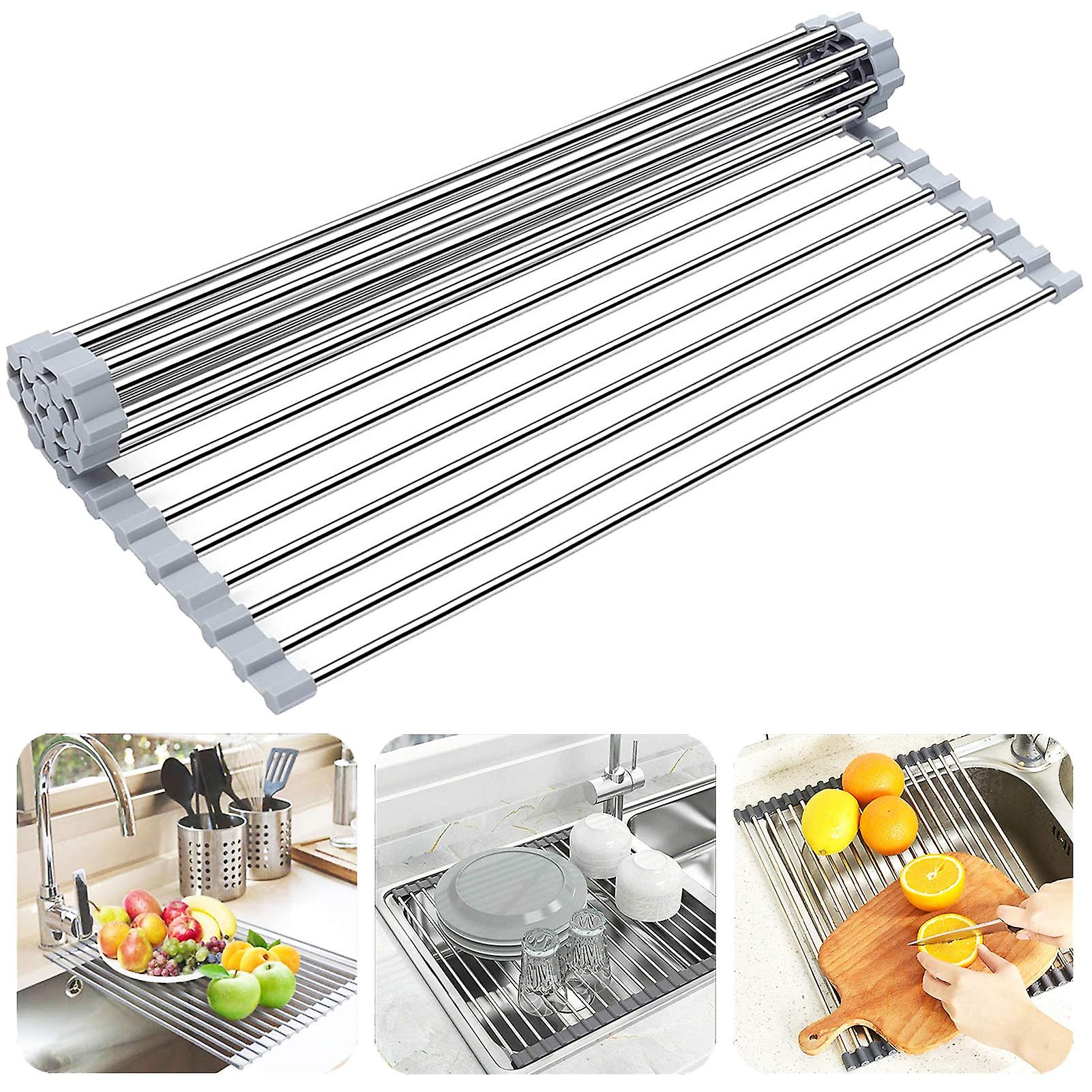 Roll Up Over The Sink Dish Drying Rack 20.5"x15.7" Folding Kitchen Sink Organizer Mat Space-Saving Kitchen Essential