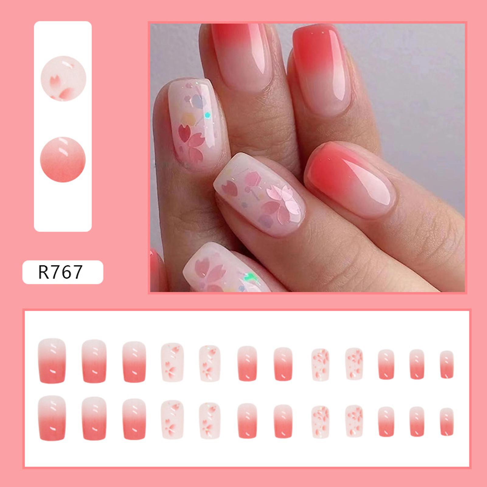 Flower Red Gradient Fake Nails Charming Com
