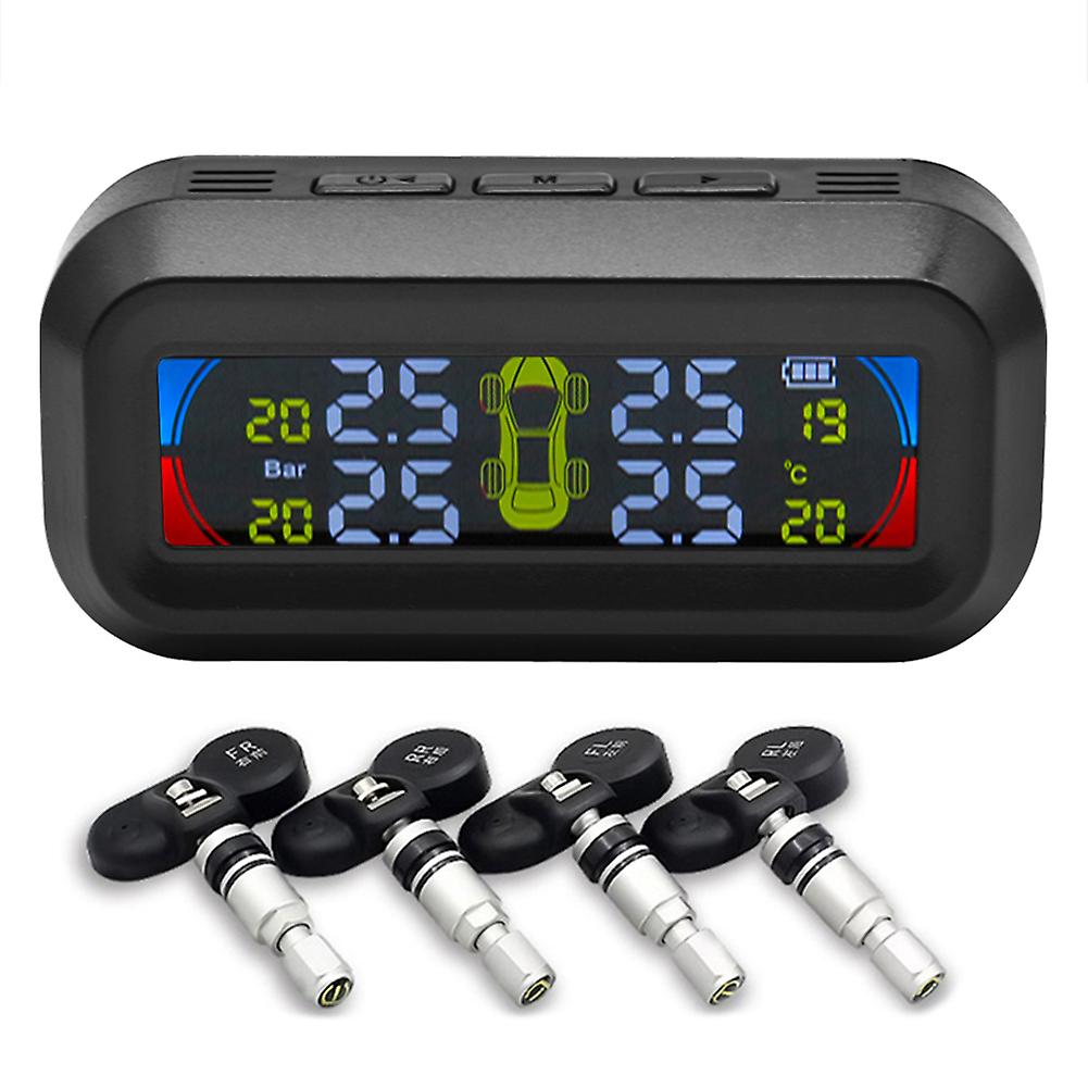Smart Car Tpms Tire Pressure Monitoring System Solar Power Digital Tmps Lcd Display Security Alarm Tire Pressure Sensor