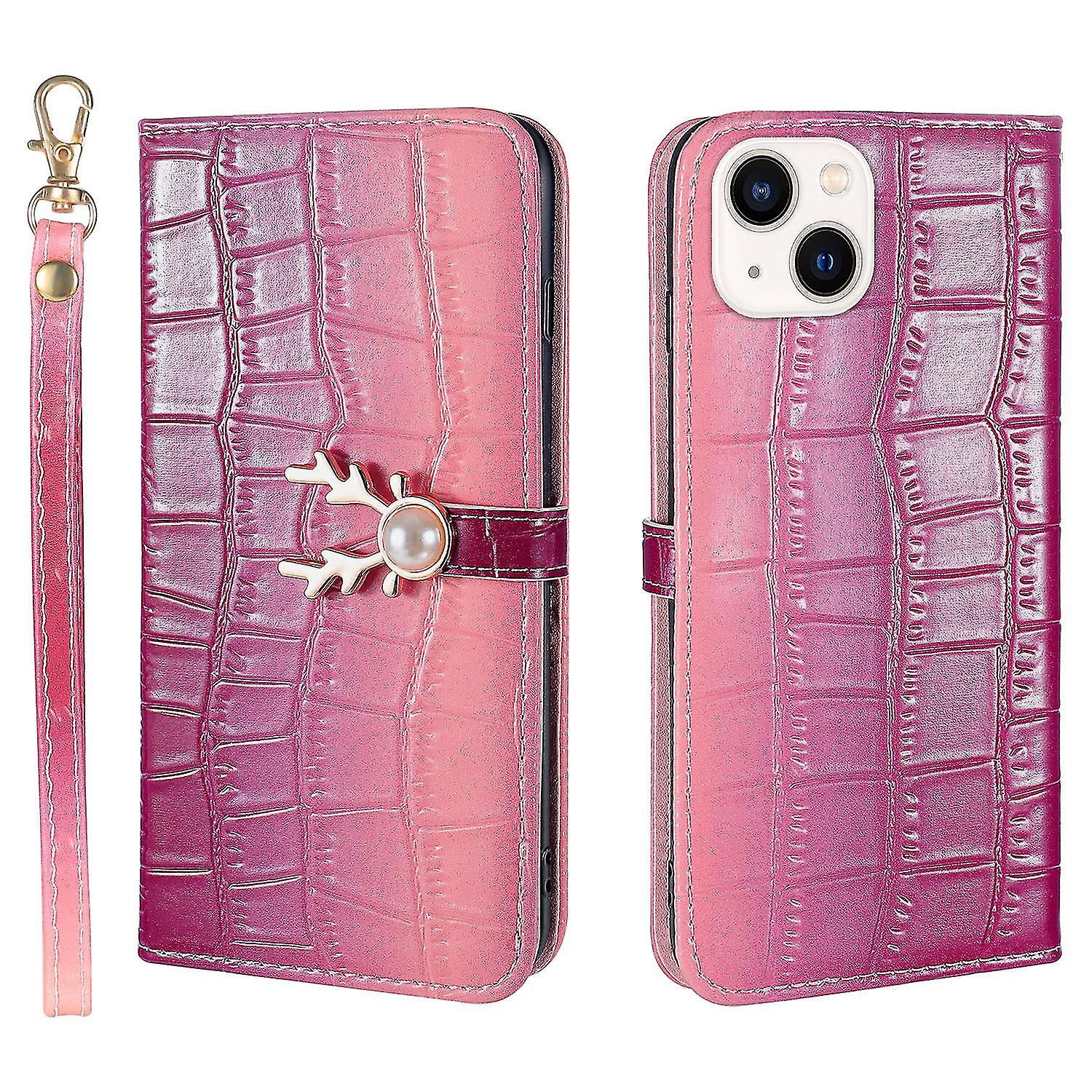 Elk Pattern Phone Case For Iphone 14 Plus With Card Holder, Lanyard, Pu Leather Material, Wallet Function, Corner Fall Protection