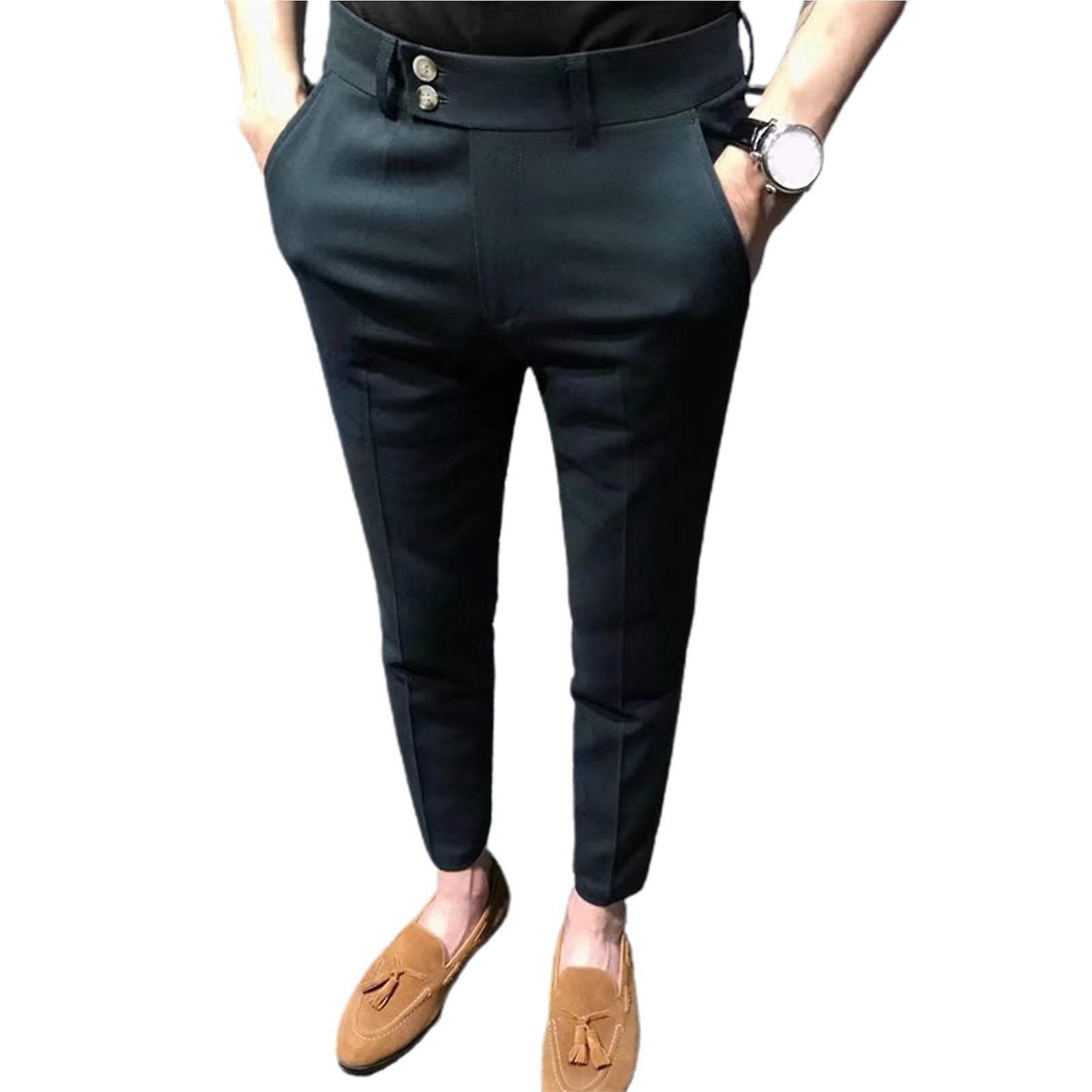 Fianao Erkekler Dokuzuncu Pantolon Düz Renk Yumuşak Kumaş Slim Fit Zip Up Düz Erkek Pantolon Günlük Giysiler