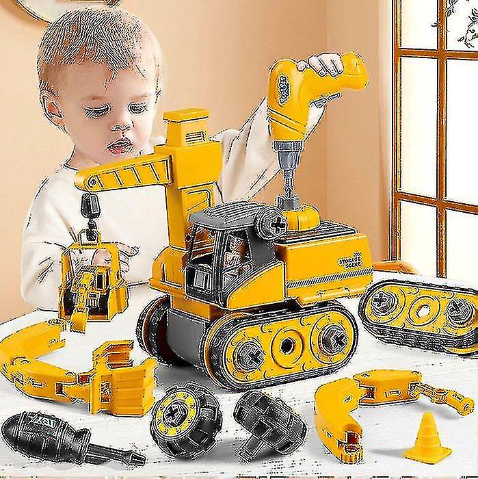 Demontering och montering Engineering Truck 4 I 1 Bom Lastbil Grävmaskin Pojke Montering Leksak Bil Glidande Spår Barn Gåva1