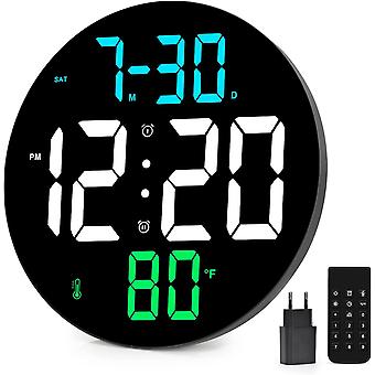 Digitaluhr mit großem Bildschirm, 9 Zoll große digitale Wanduhr mit großem Display, 4 Helligkeitsstufen, Fernbedienung, Datum, Innentemperatur, 12/24