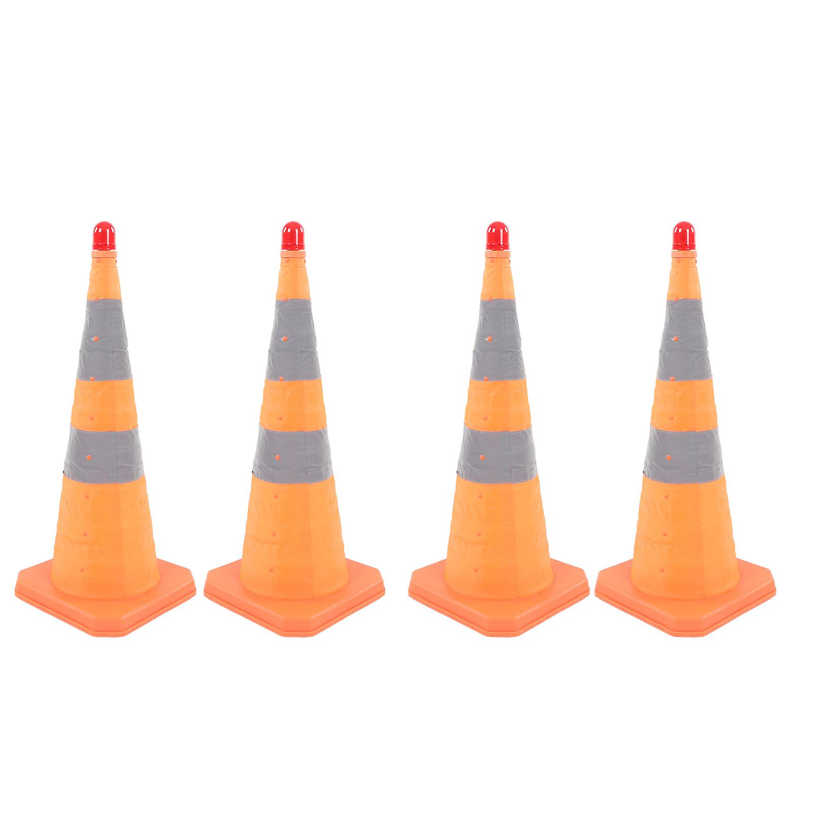 Safety Cones, 4Pcs 28in Collapsible Traffic Cone Multipurpose Popup Reflective Safety Cones with Light for Parking Lot Road Orange