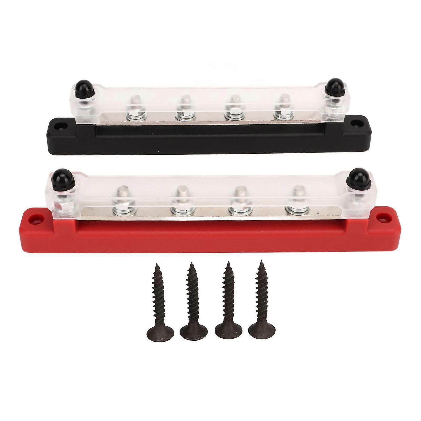 2Pcs 12V-48V 150A Power Distribution Block 6 Stud M6 Battery Bus Bar for Car RV Yacht Boat Black Red