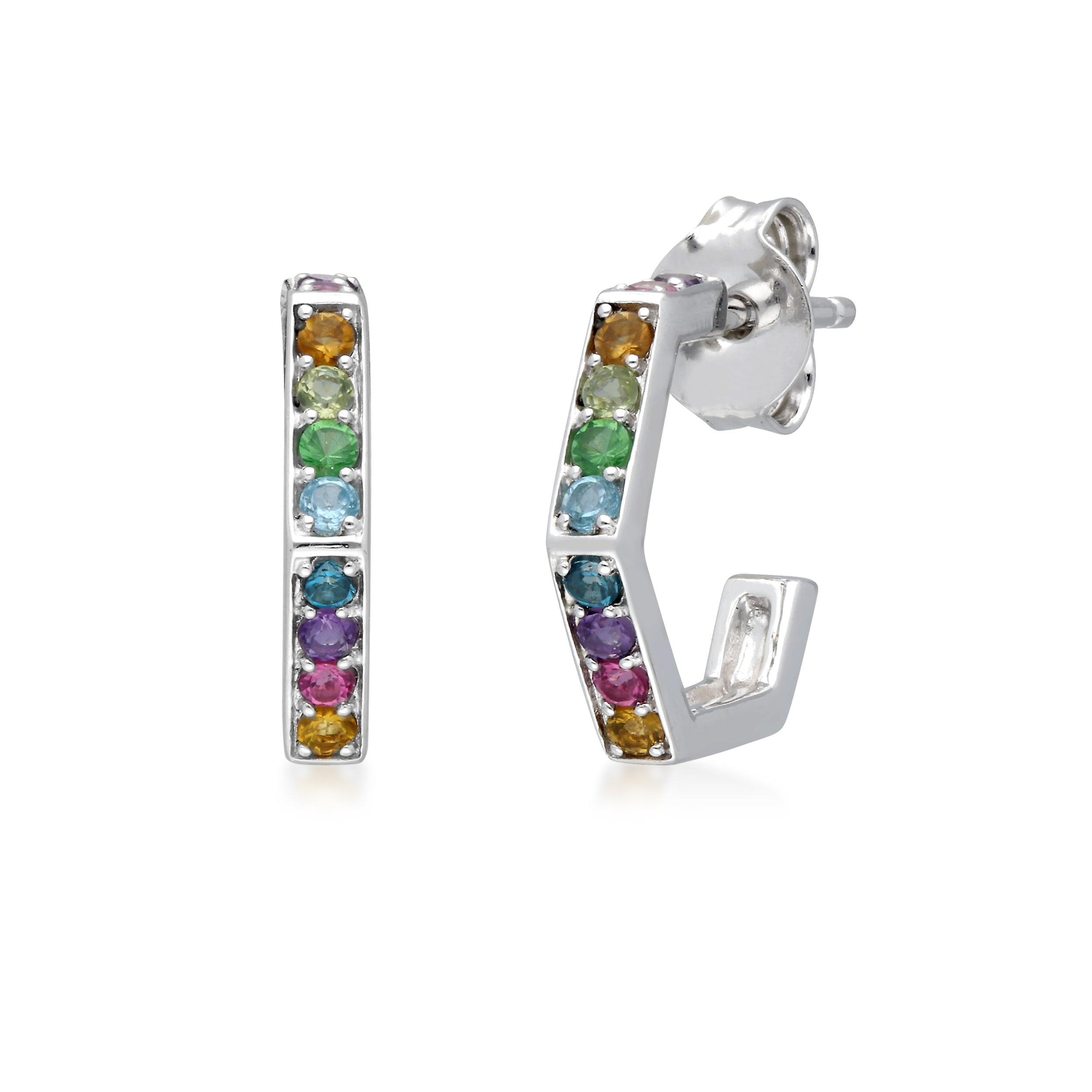 Rainbow Hexagon Hoop Earrings in Sterling Silver 270E032001925