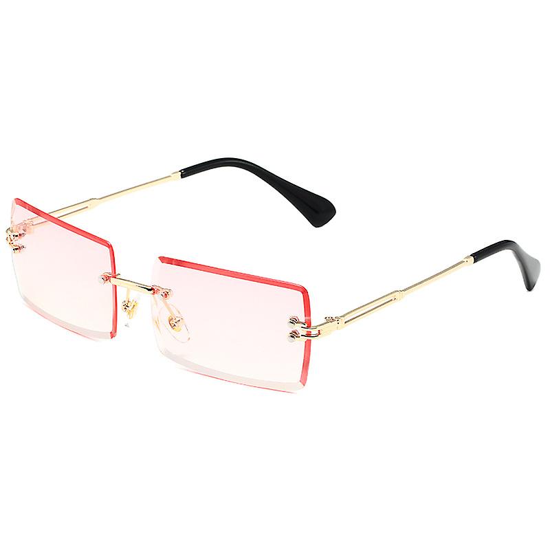 Rectangular Rimless Sunglasses Compatible with Women/Men Ultralight Metal FramePink