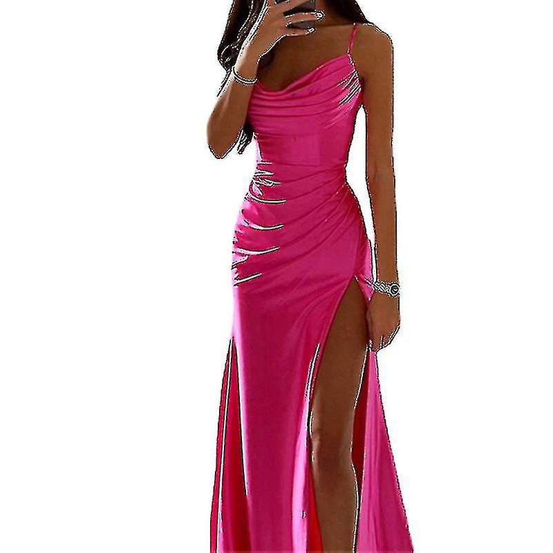 Kadın Uzun Maxi Elbiseler Cowl Boyun Gece Elbisesi Kolsuz Saten Slip Elbise Parti Casual