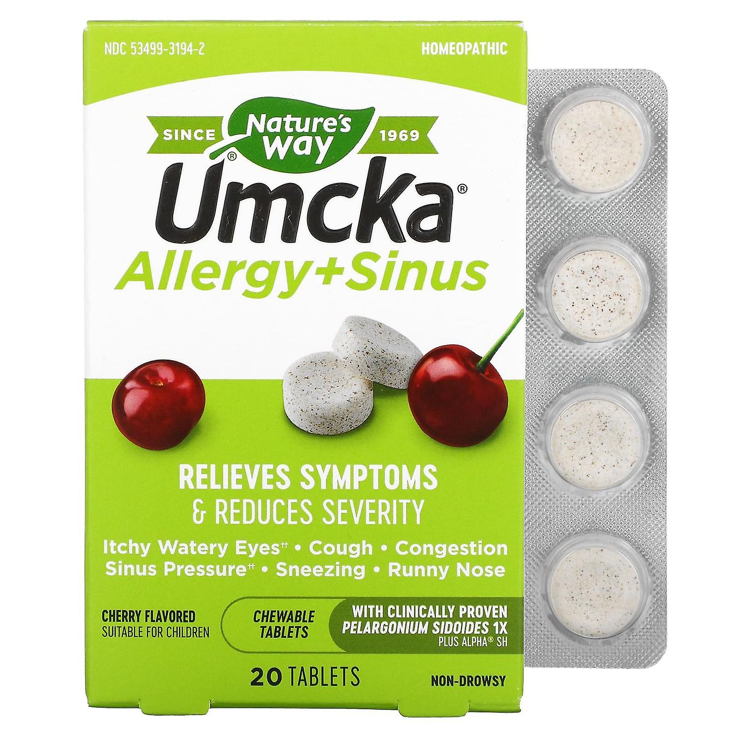 Nature's Way, Umcka, Allergie + Sinus, Kirsche, 20 Tabletten