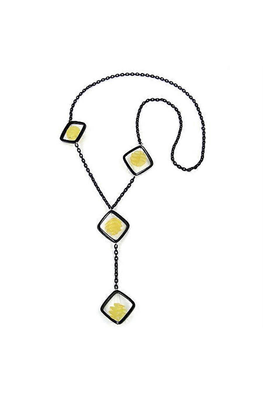 Necklace Black Square Yellow Spiral 90cm - Gl02404