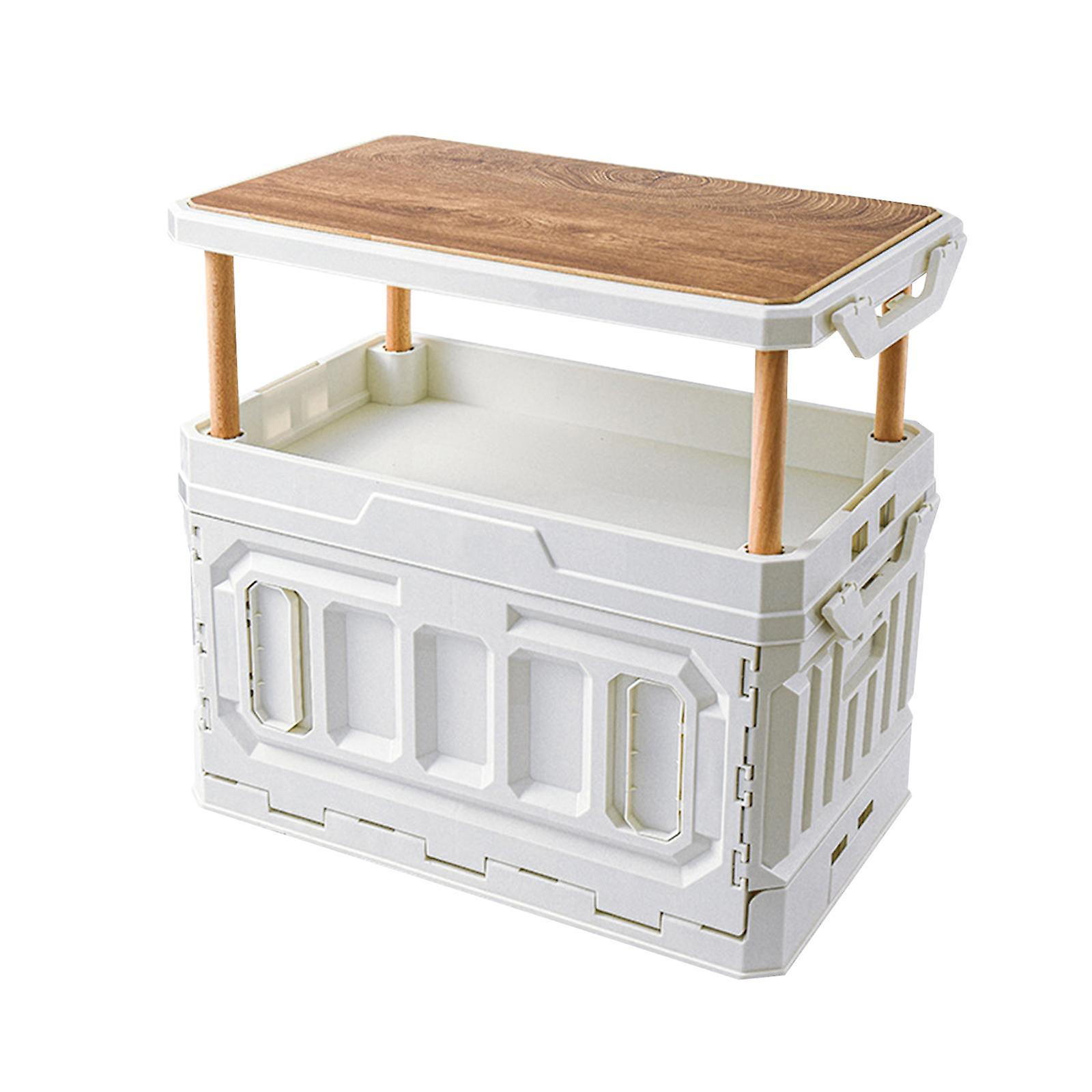 Camping Storage Box Collapsible Storage Bin with Wooden Lid and Handle Trunk Organizer Container for Fishing Traveling Picnic