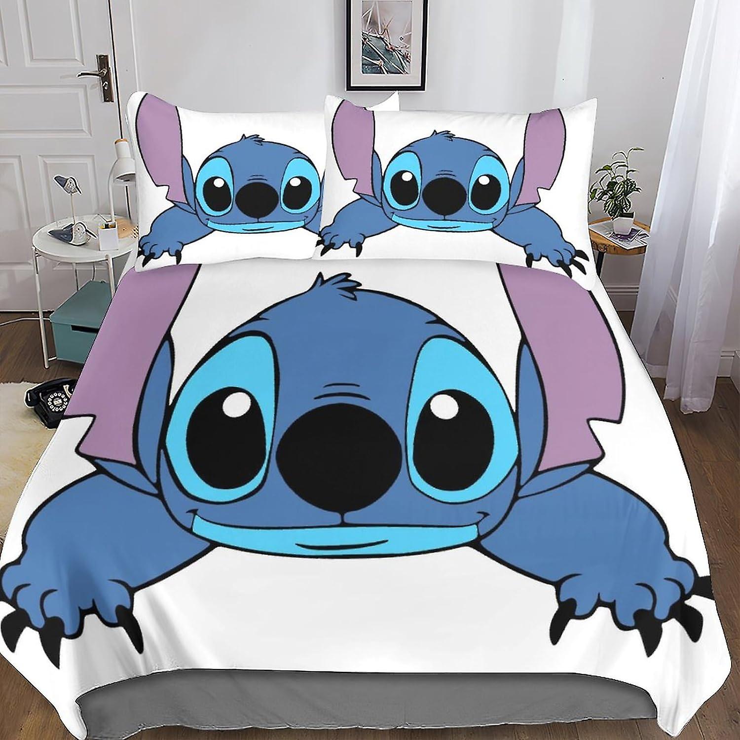 DSJackson Lilo & Stitch Housse de couette imprimée en 3D Ensemble de literie avec microfibre avec fermeture à glissière cachée avec taies d’oreiller pour