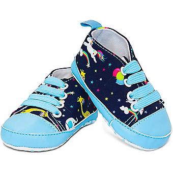 Veeki Unisex Infant Sneakers Soft  No Tie  Anti-Slip Sole High-Top Sneaker  Canvas Stylish Newborn Shoes for Girls and Boys--Blue Friend 11cm