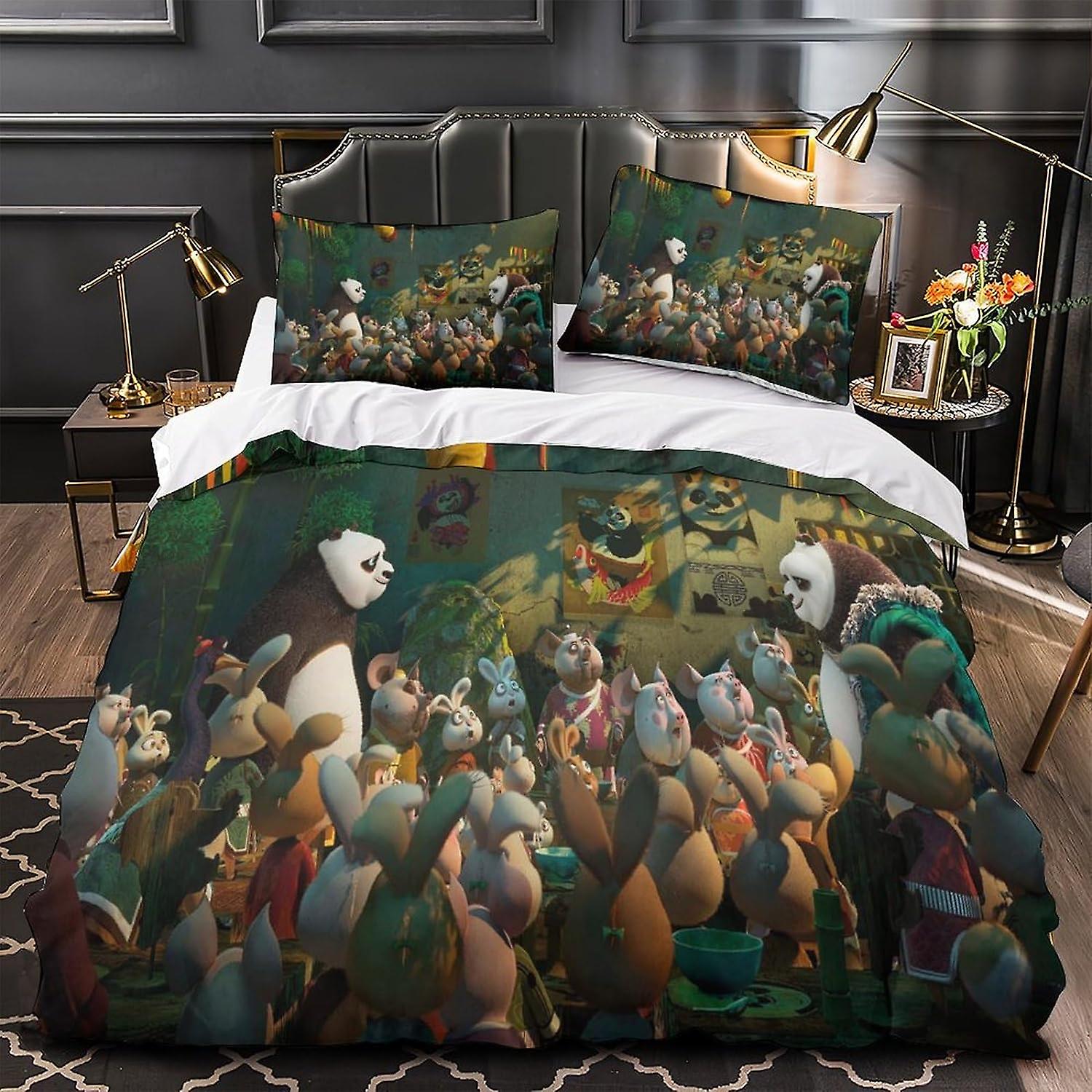 HOUKIG Kung Fu Panda Duvet Cover Modern 3 Pcs Anime Characters Bedding Set Size Quilt Cover Pattern Bedding Set Double