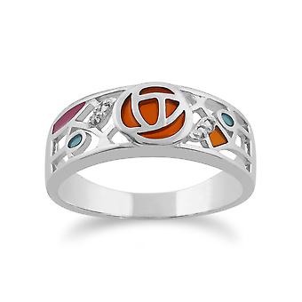 Rennie Mackintosh Round Marcasite & Enamel Glasgow Rose...