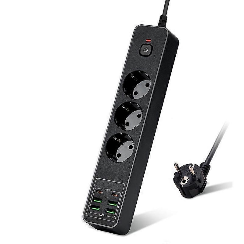 3000w Eu Usb Power Strip With Overload Protection Hub 2 Type-c Charger 2m Extension Cord With Switch