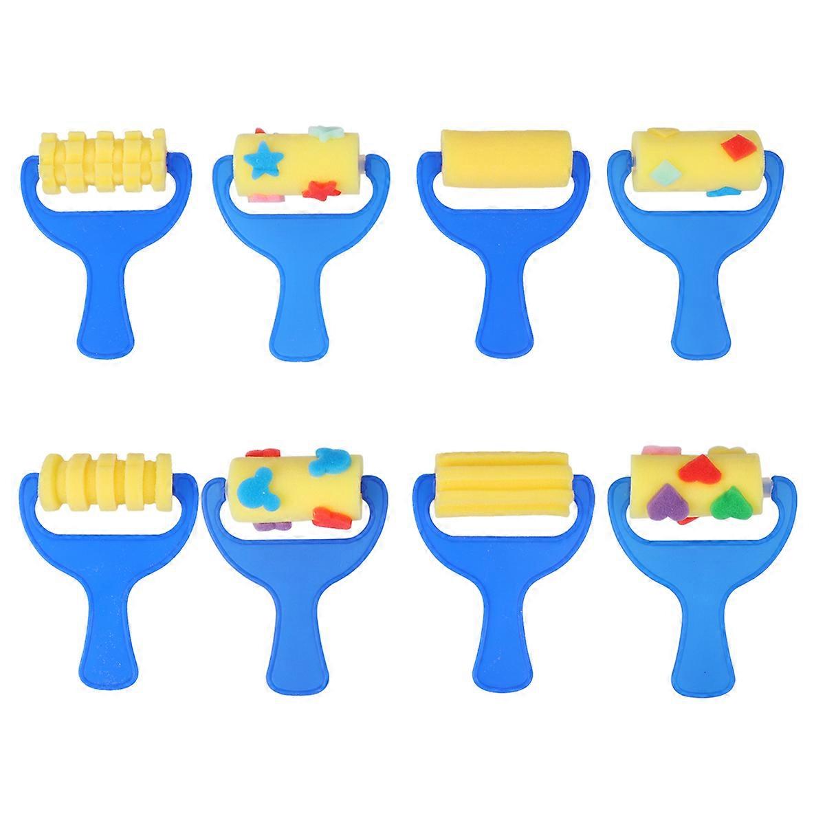 2 Set Drawing Sponge Brush Funny Graffiti DIY Tool Sponge Brush for Kids Children Girls (4pcs Roller Brush and 4pcs Random Pattern Printing Roller Bru