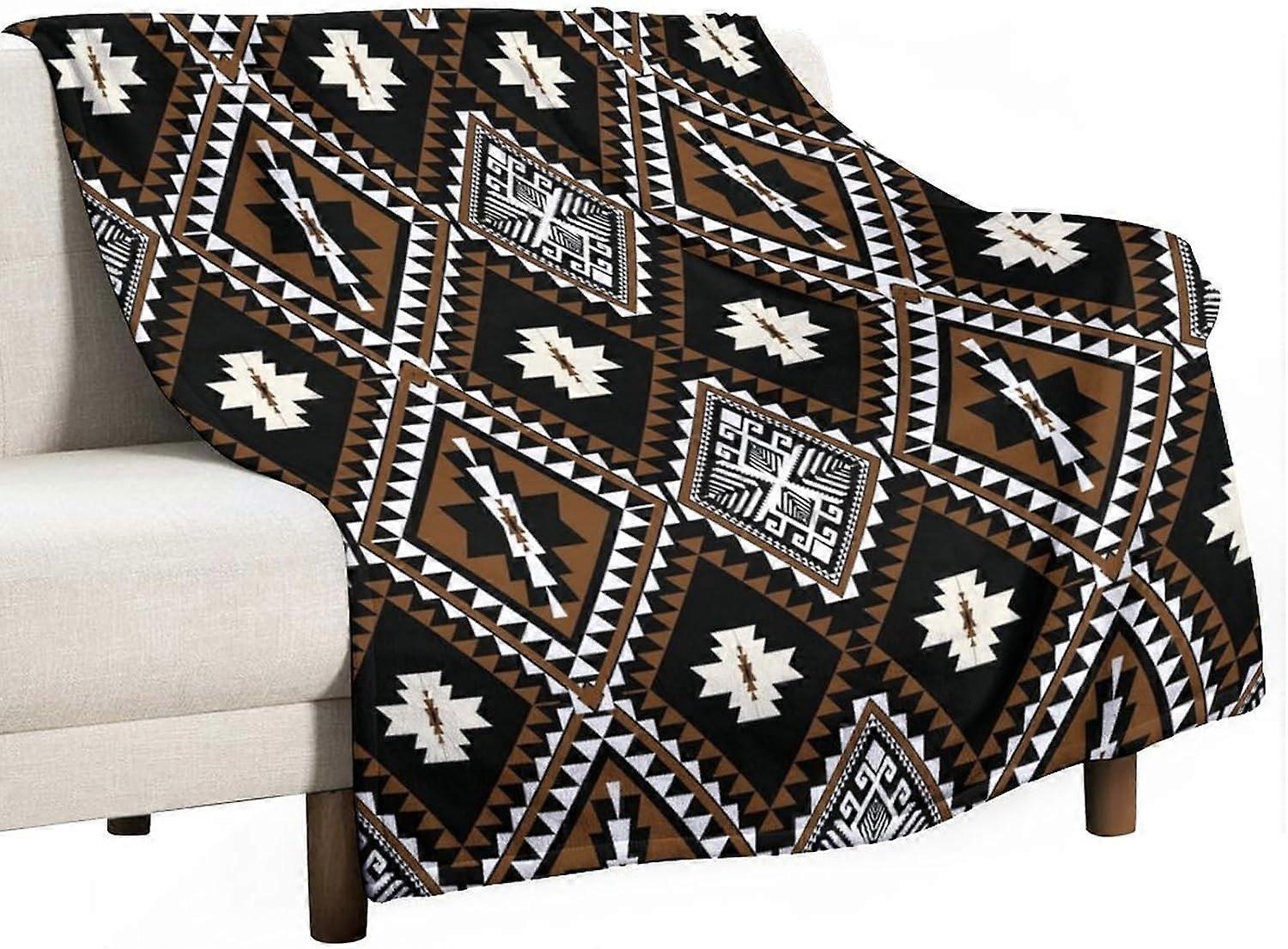 Rustic Western Throw Blanket, Southwestern Bohemian Ethnic Style Native Aztec Pattern Flannel Blanket for Sofa Bed, All Seasons 60"x80"