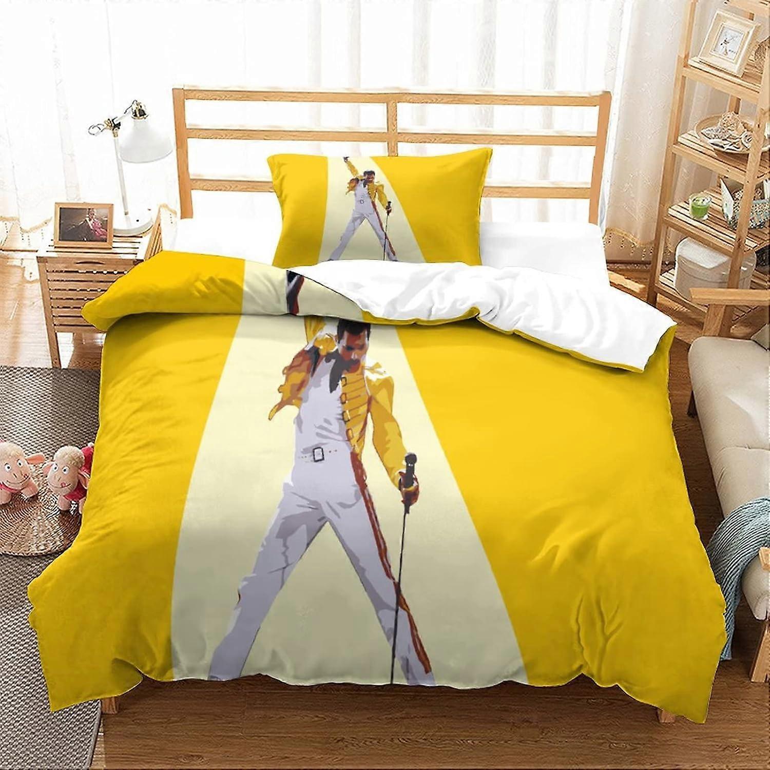 להקת קווין כיסוי שמיכת פוך רוקנרול מוסיקה D סט מצעים עם סגירת רוכסן וציפיות לחדר שינה לילדים מבוגרים יחיד 135*200 ס"מ