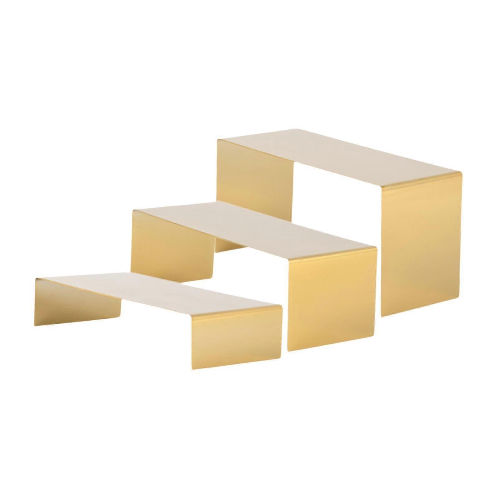 3 Pieces Riser Display Stands Display Shelf for Dessert Collectibles Perfume Mirrored Gold