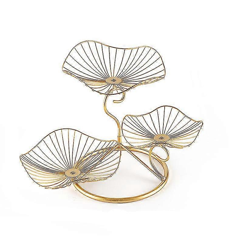 حامل كعكة سلة فواكه، 3 طبقات من معدن وعاء الفاكهة المزخرف (ذهبي)