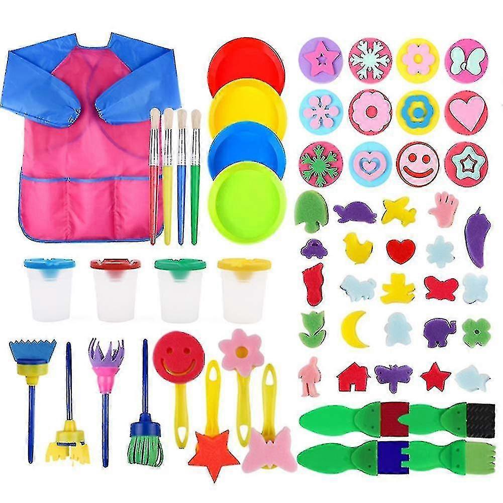 60pcs Sponge Painting For Toddlers, Painting Brushes Kits, Foam Paint Brushes Set With Waterproof Paint Apron