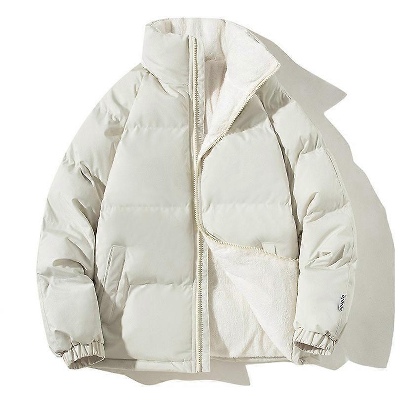 Men's Quilted Jacket Winter Unisex Plain Warm Lined Jacket with Stand-Up Collar