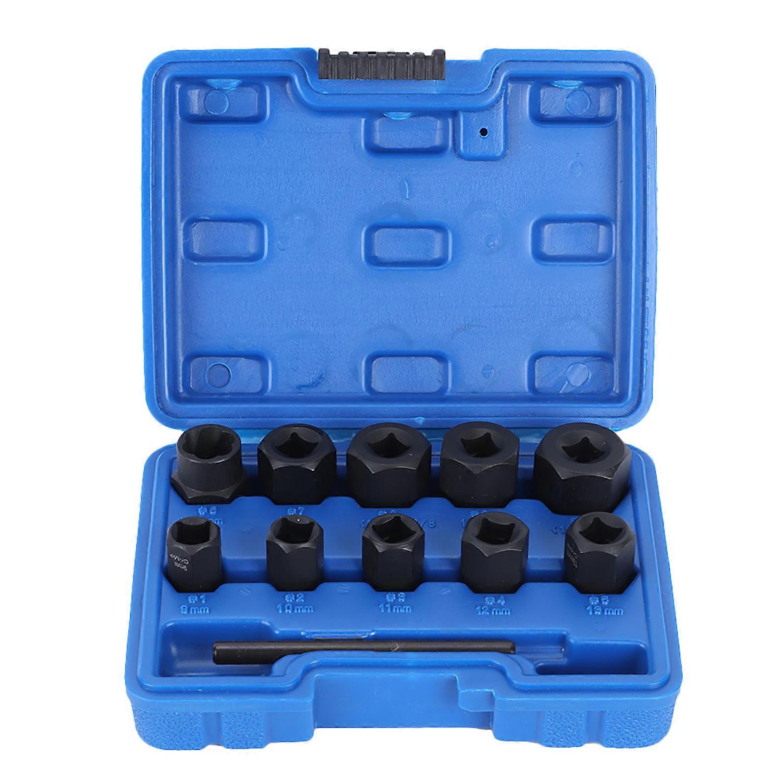 11pcs/set Damaged Nut Lock Remover 3/8in Drive Size Twist Socket Straight Bar Set