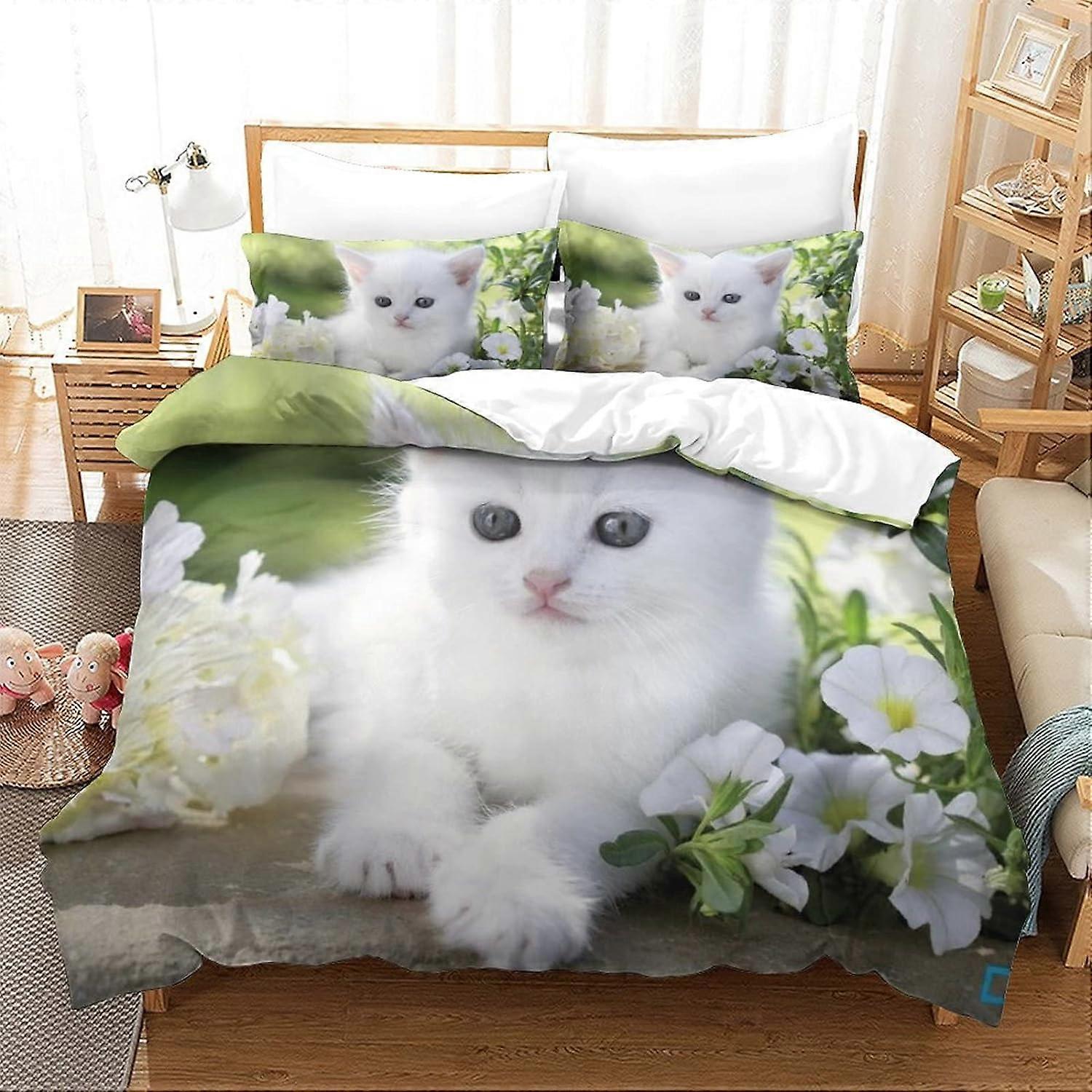 Art Cat Duvet Cover in Soft Microfiber, Bedding Set with Zipper for Teens and Adults, 1 Piece Bedding Set