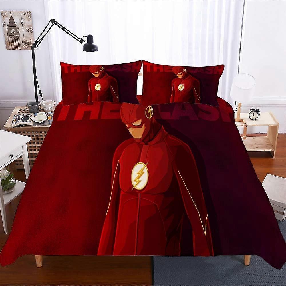 Zestaw pościeli bawełnianej Flash Superhero Narzuta na łóżko + 2 poszewki na poduszki + poszewka na kołdrę, Hero 03)