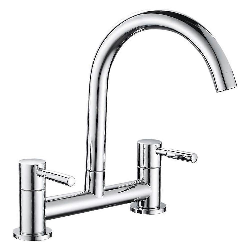 Kitchen Sink Mixer Tap,2 Hole Kitchen Mixer Tap,Dual Lever Bridge Faucet ,180mm Centres Deck Mounted,1/4 Turn,Swivel