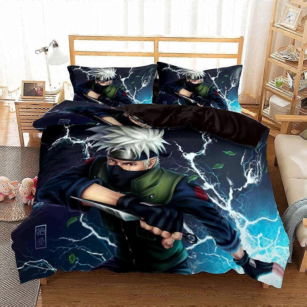 Naruto, Parure de lit en coton Kakashi Jupe + 2 taies d’oreiller + housse de couette, modèle 01)