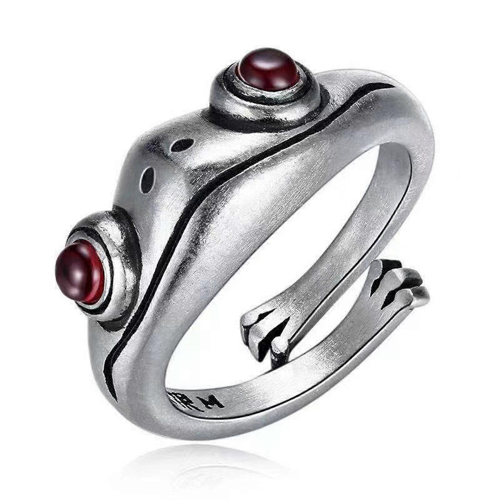 Frog Ring Retro Personality Animal Unisex Red Garnet Frog Open Adjustable Rings Fine