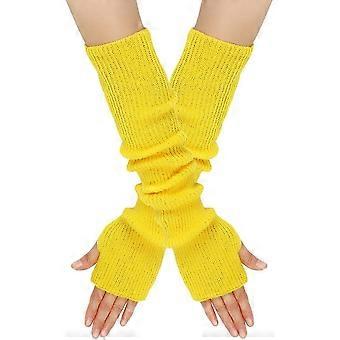 Kvinnors Solid Stickade Armvärmare Långa fingerlösa handskar Vinter Varma Armhandskar För Promenader Sova Gul