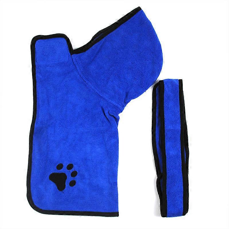 ZK-Adjustable Straps Absorbent Quick Dry Dog Bathrobe Towel (Blue,S)