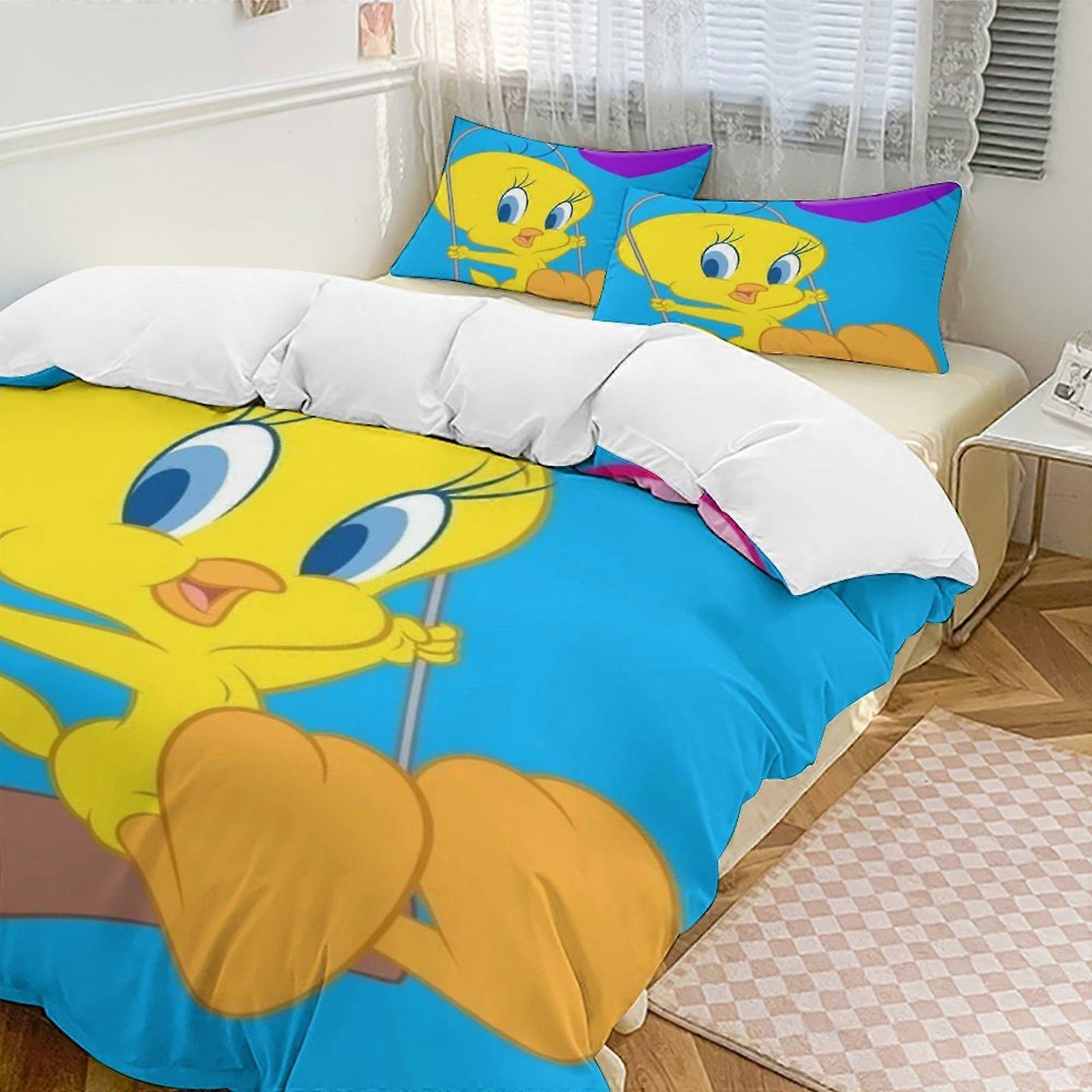 c574 TweetyBird 2 Capa de Edredom de Cama Conjuntos de Cama de Microfibra Conjuntos de Edredom Leve de 3 Peças, 1 Capa de Edredom e 2 Fronhas para Crianças ee574