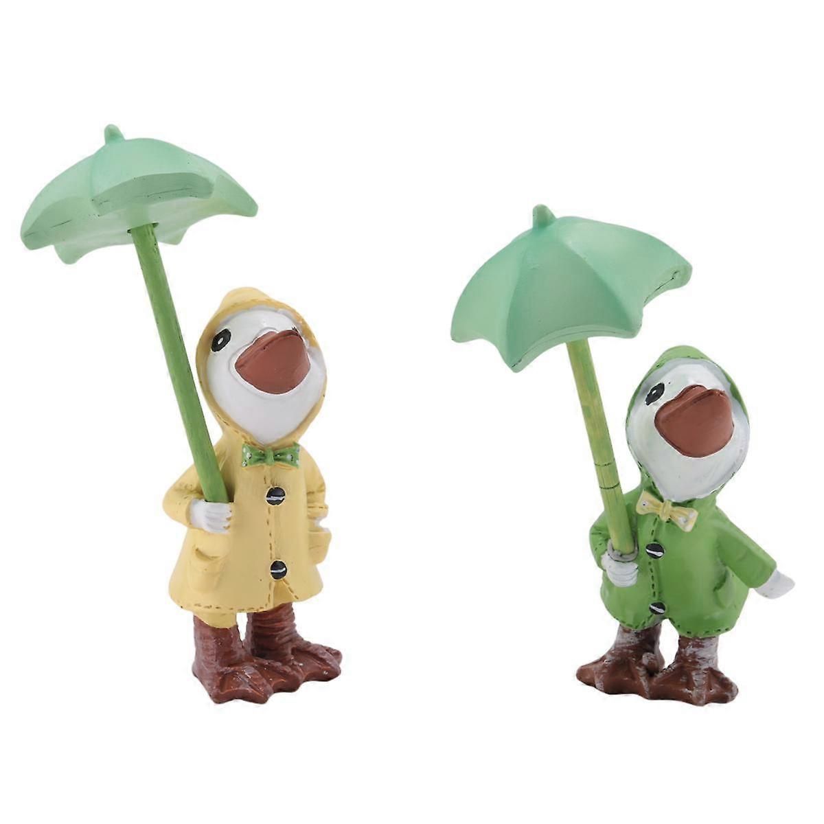 2Pcs Garden Ducks Statues, 1 Pair Cute Little Ducks with Umbrella Garden Resin Ornament Garden Duck