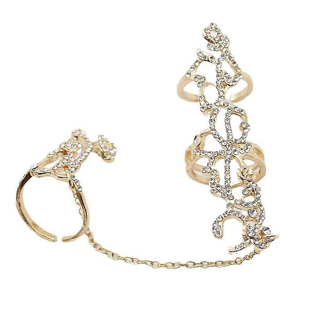 Rose flower diamond hollow chain integrated bracelet adjustable ring