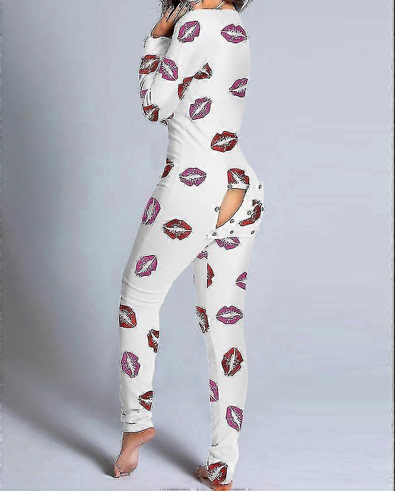 Fenékszárnyas fehérnemű jumpsuit nők Onesie Pizsama Vissza gombos bodycon hálóing felnőttek Onesies Combinaison